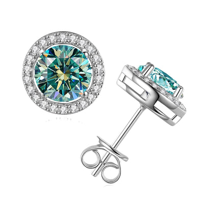 Stud earrings with teal moissanite for women