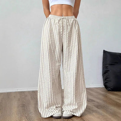Striped drawstring wide-leg pants for women – ARIANA