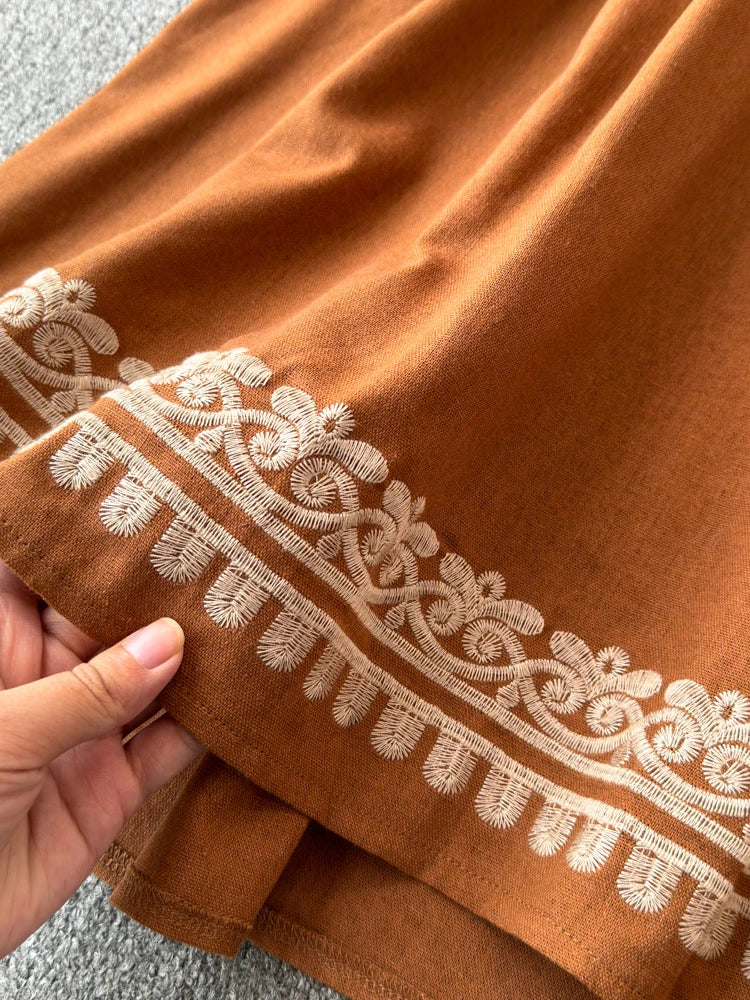 Bohemian embroidered mini dress in linen for women – ARIANA