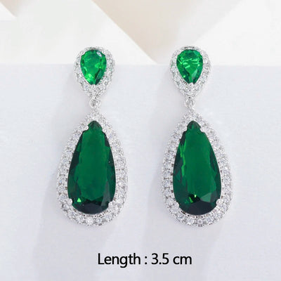 Drop earrings with green cubic zirconia for women