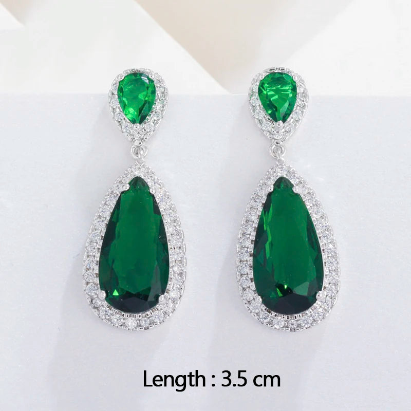 Drop earrings with green cubic zirconia for women