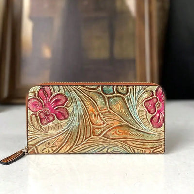 Carved zip-around long wallet for women – ARIANA