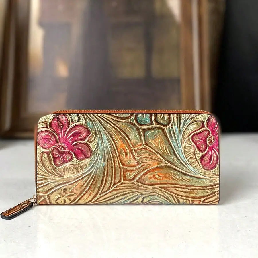 Carved zip-around long wallet for women – ARIANA