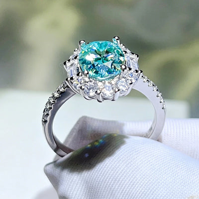 Paraiba-green moissanite ring in 925 silver for women – ARIANA