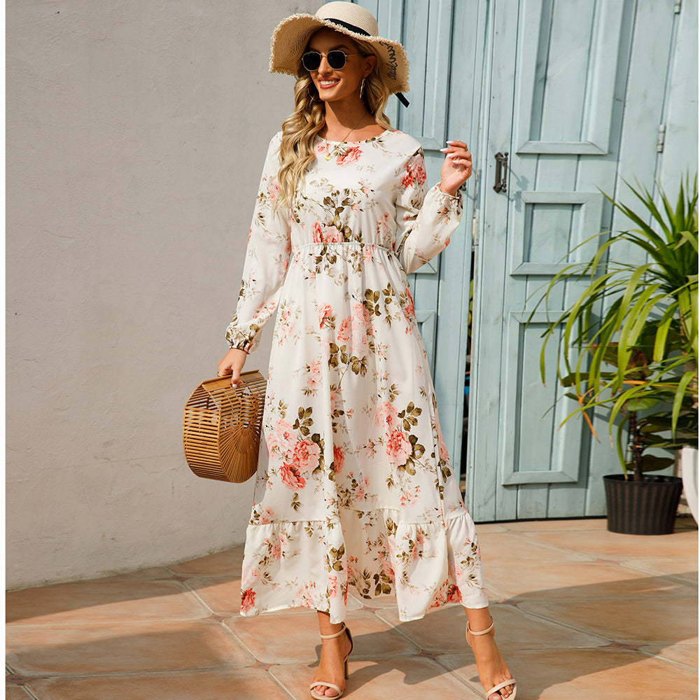 Chiffon maxi dress with floral print for women