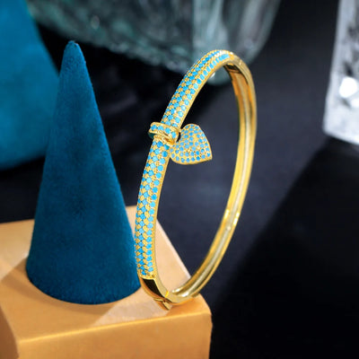 Blue crystal heart bangle, gold tone, for women – ARIANA