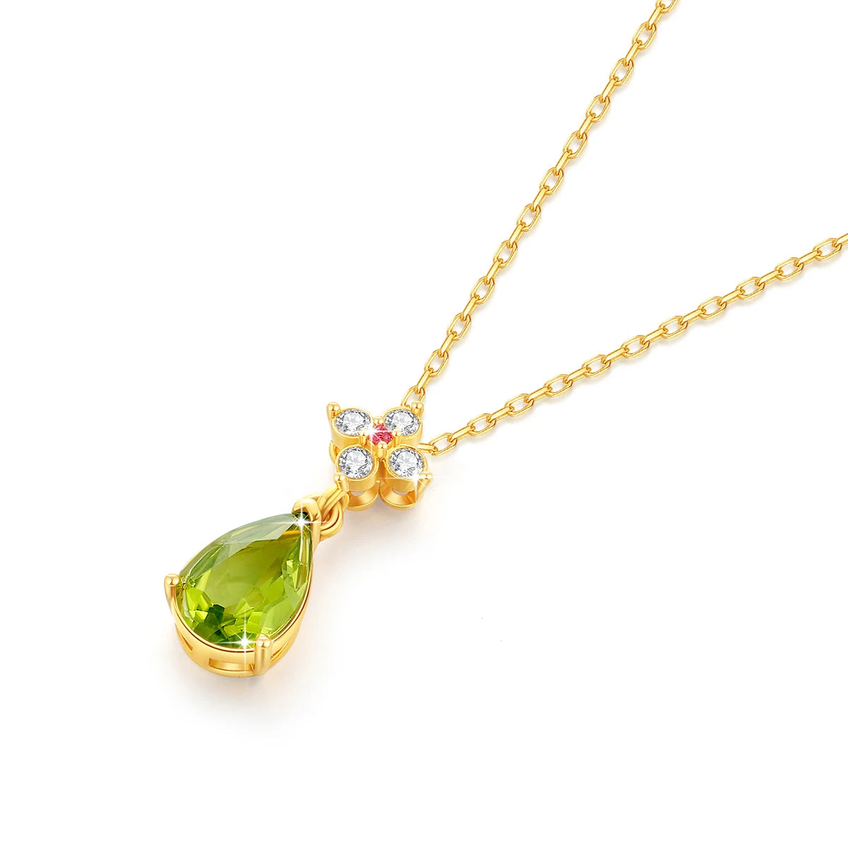 18k gold pendant necklace with natural peridot for women