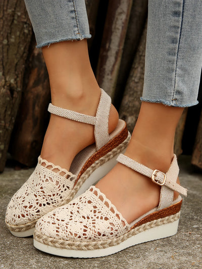Mule sandals with wedge heel and buckle for women