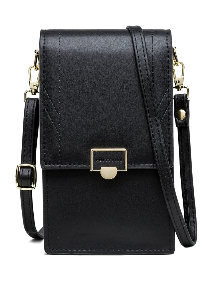 Phone shoulder bag with buckle closure for women