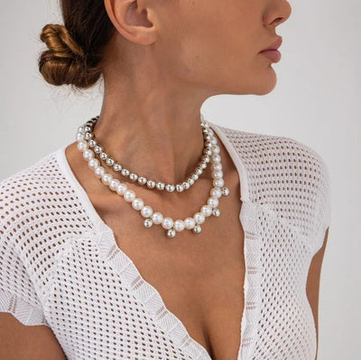 Faux-pearl pendant necklace, double layer, for women