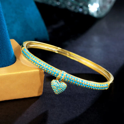 Blue crystal heart bangle, gold tone, for women – ARIANA