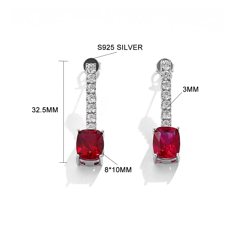 S925 silver dangle earrings with emerald and ruby for women