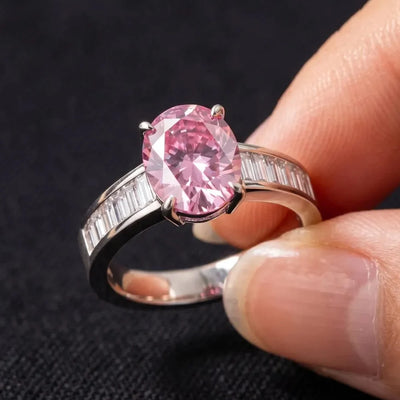 925 silver engagement ring with pink moissanite for women