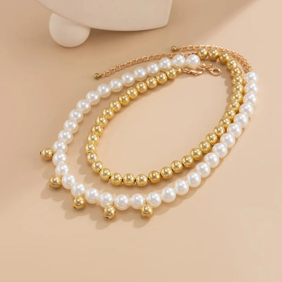 Faux-pearl pendant necklace, double layer, for women