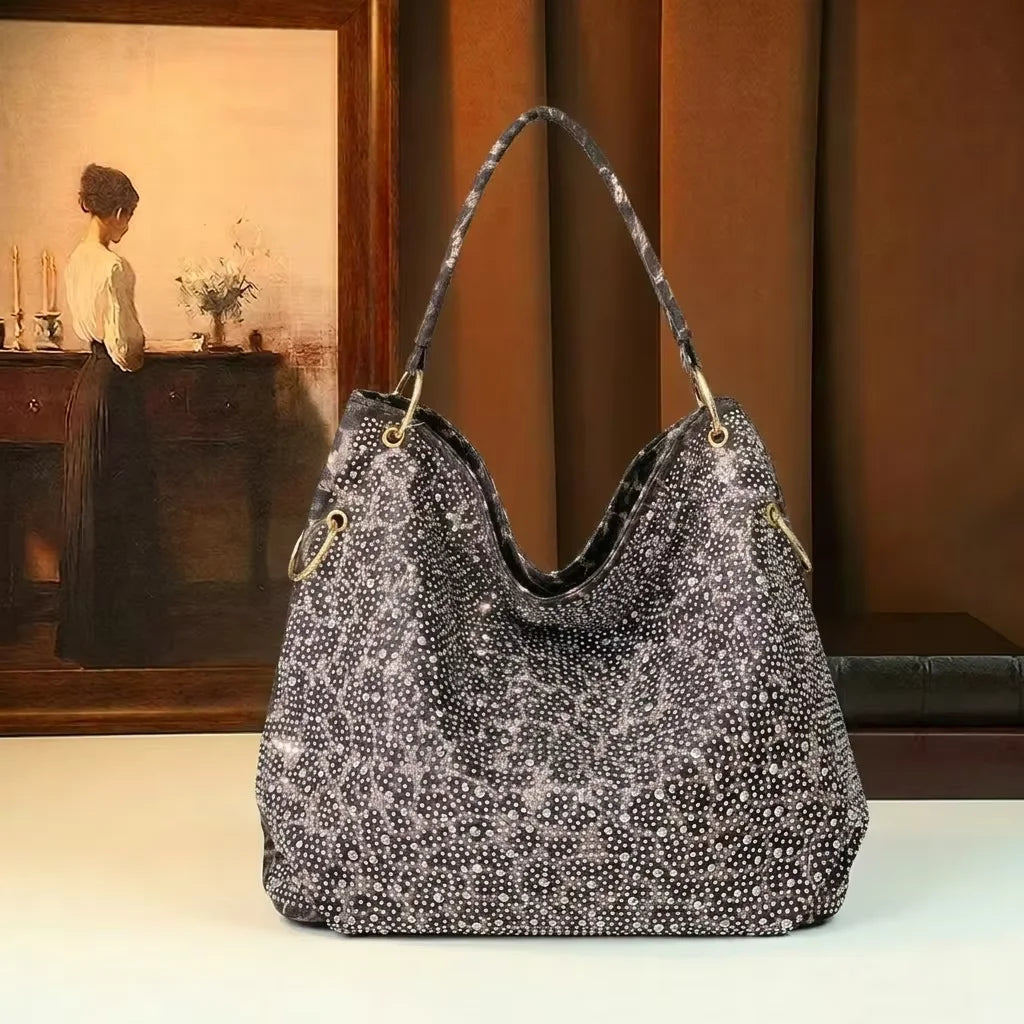 Evening clutch with leopard print and sequins for women