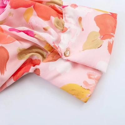 Bubble-sleeve blouse in satin with floral print for women