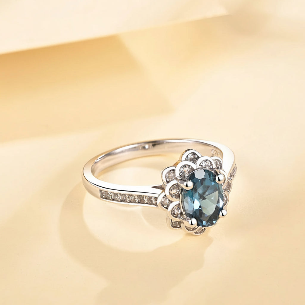 Natural London blue topaz oval ring in 925 silver for women – ARIANA