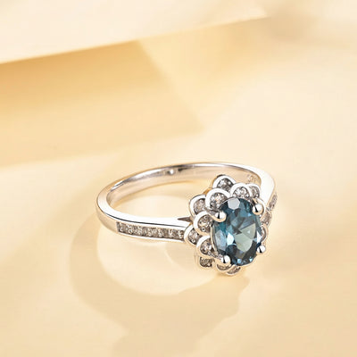 Natural London blue topaz oval ring in 925 silver for women – ARIANA