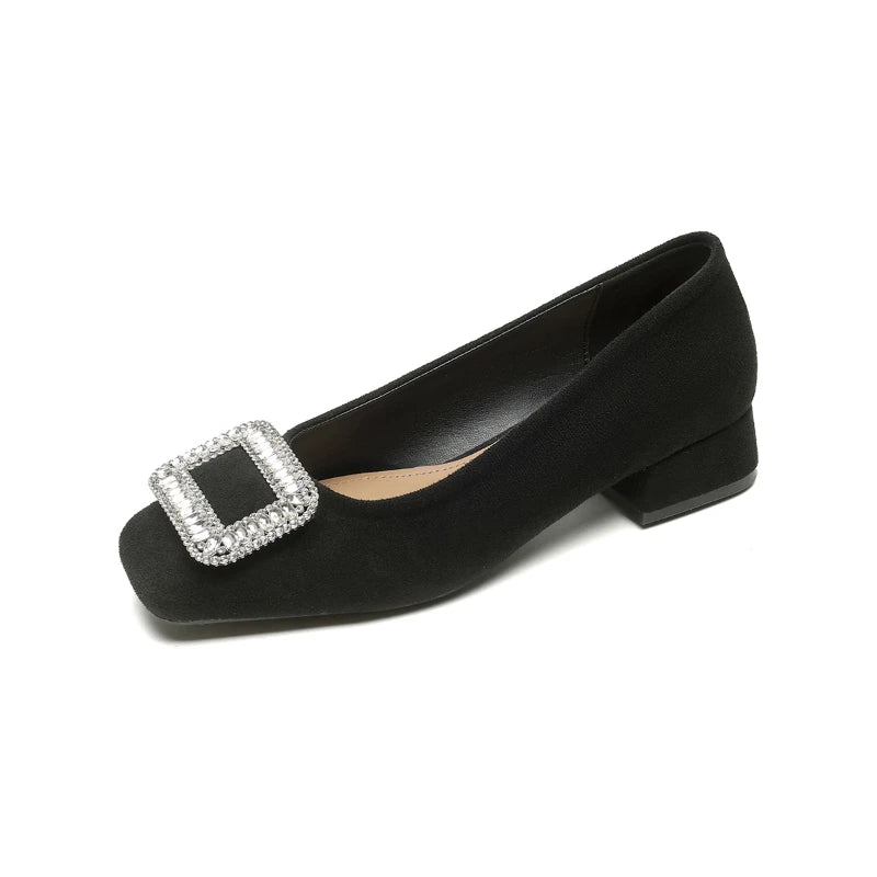 Block heel pumps in velvet for women
