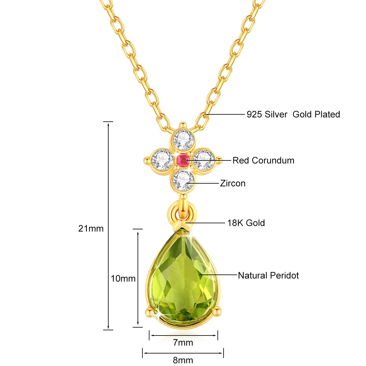 18k gold pendant necklace with natural peridot for women