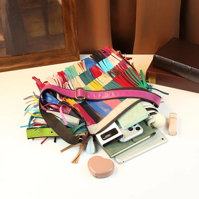 Hobo bag with rainbow fringe detail for women