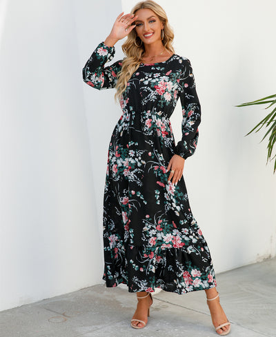 Bohemian floral maxi dress in chiffon for women – ARIANA