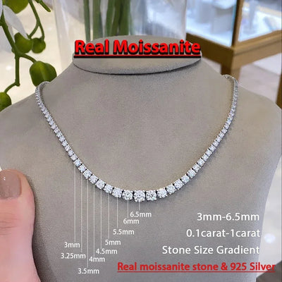 Tennis-style choker necklace with moissanite for women