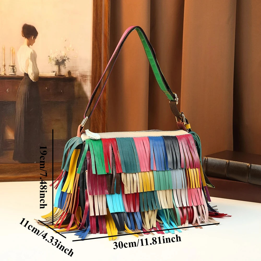Rainbow fringe hobo bag for women – ARIANA