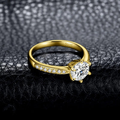 18K gold-plated S925 silver wedding ring with moissanite for women