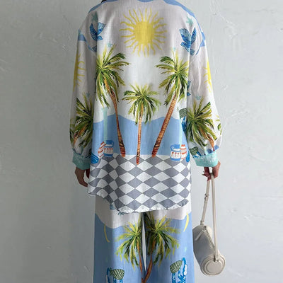 Two-piece set with coconut print for women
