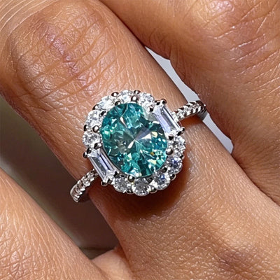 925 silver ring with paraiba-green moissanite for women