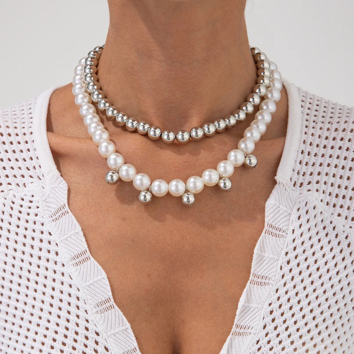 Faux-pearl pendant necklace, double layer, for women