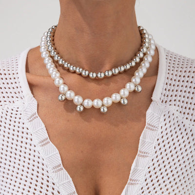 Faux-pearl pendant necklace, double layer, for women
