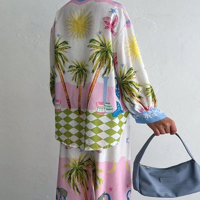 Coconut print two-piece set for women – ARIANA