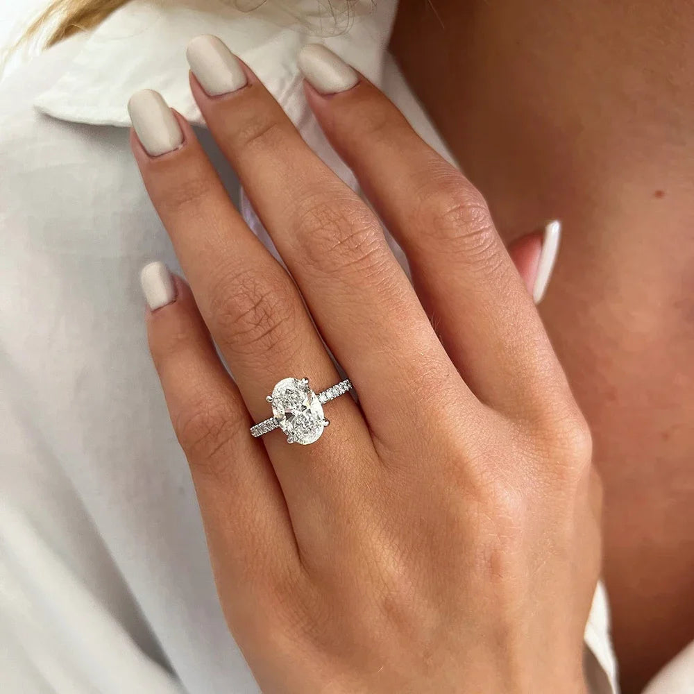 925 silver halo ring with oval moissanite for women