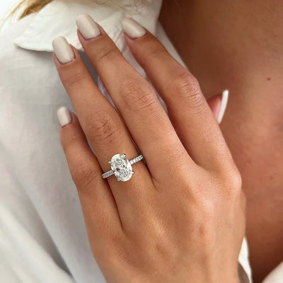 925 silver halo ring with oval moissanite for women