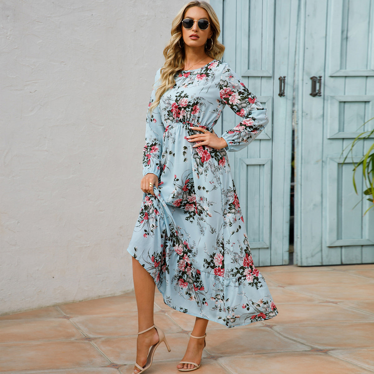 Chiffon maxi dress with floral print for women