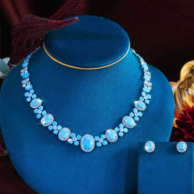 Turquoise pavé bridal necklace and earring set for women – ARIANA