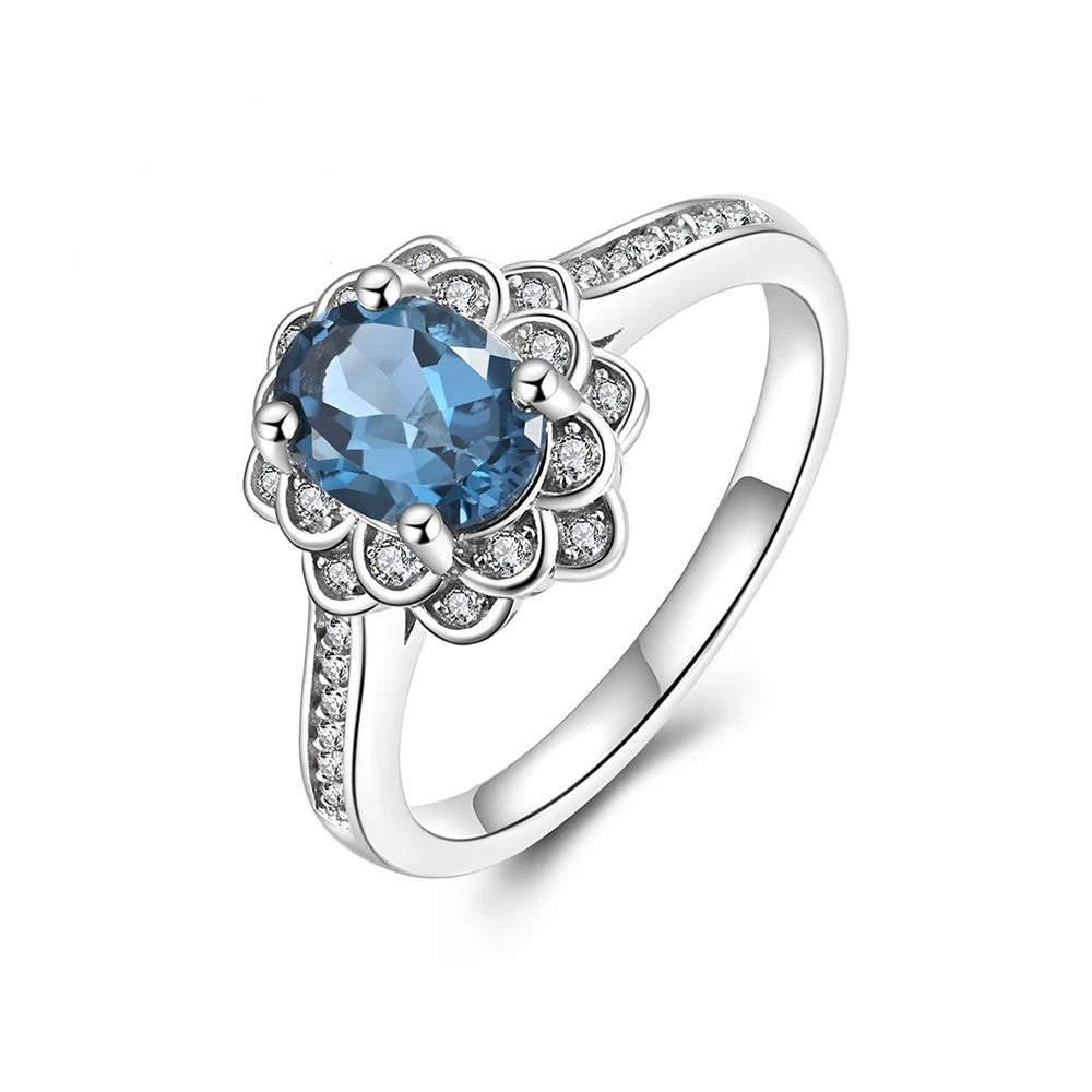 925 silver ring with natural London blue topaz for women