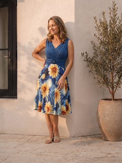 Wrap V-neck midi dress in polyester with waist buckle for women – ARIANA