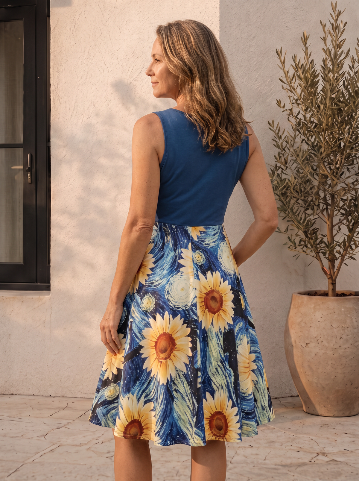 Polyester midi dress with wrap V-neck and waist buckle for women