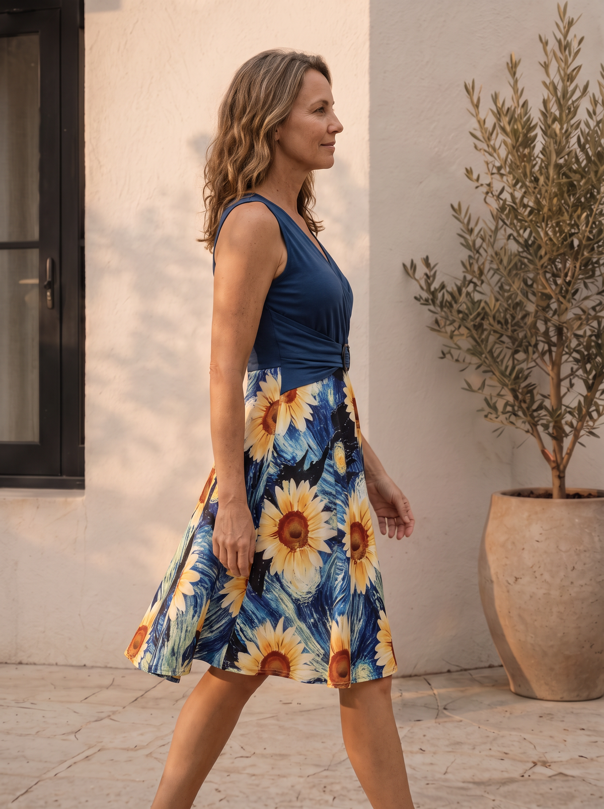 Wrap V-neck midi dress in polyester with waist buckle for women – ARIANA
