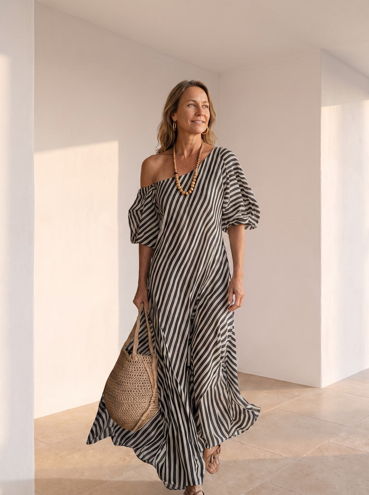 One-shoulder striped maxi dress for women – ARIANA