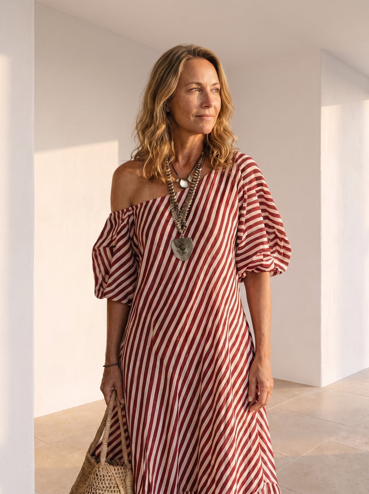 One-shoulder striped maxi dress for women – ARIANA