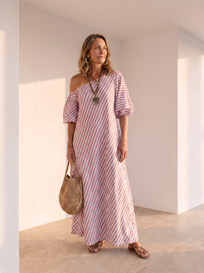 One-shoulder striped maxi dress for women – ARIANA