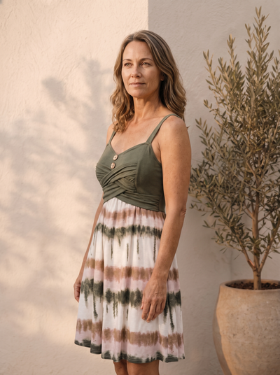 Tie-dye mini dress with crossover neckline for women – ARIANA