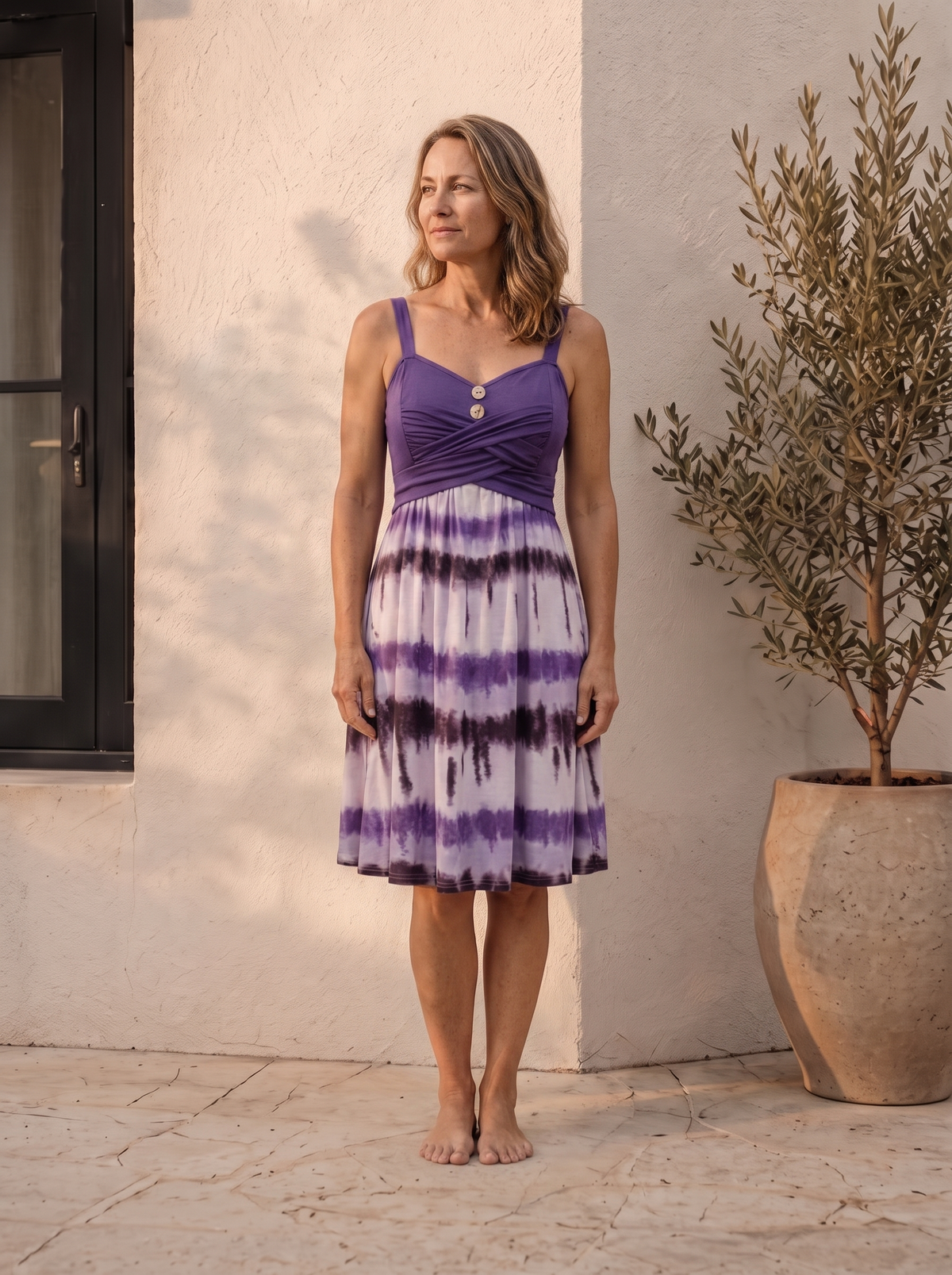 Tie-dye mini dress with crossover neckline for women – ARIANA