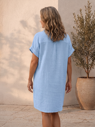 Casual V-neck mini dress in linen for women – ARIANA