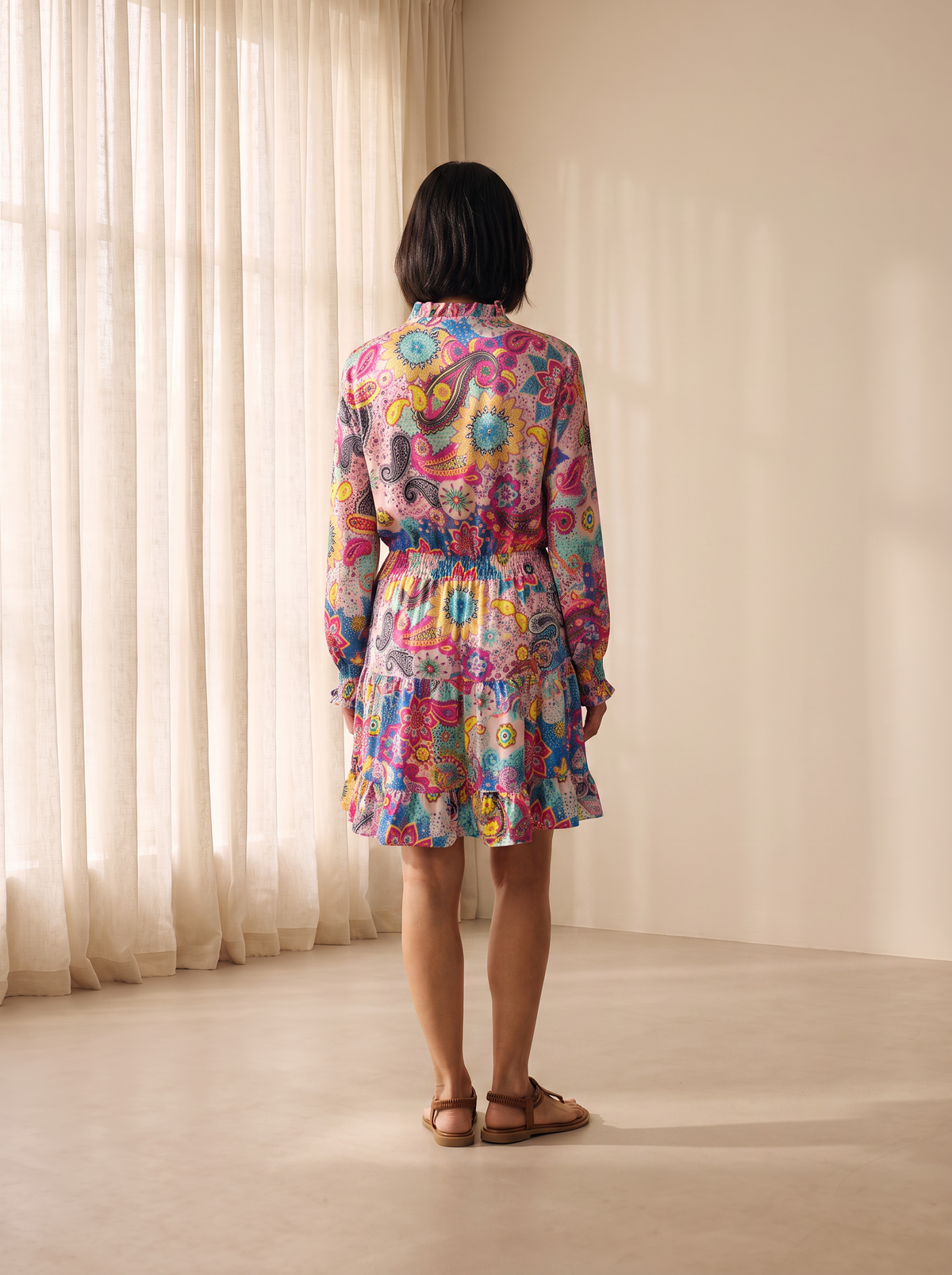 Cinched-waist print dress for women