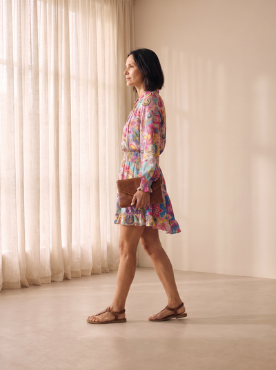 Cinched-waist print dress for women